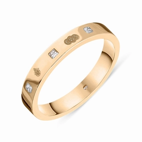 9ct Rose Gold 0.09ct Diamond Queen's Jubilee Hallmark Princess Cut 3mm Ring D