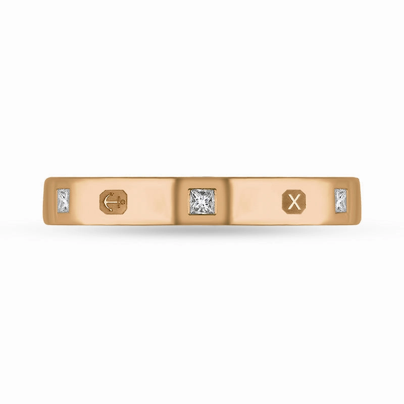 9ct Rose Gold 0.09ct Diamond Queen's Jubilee Hallmark Princess Cut 3mm Ring D