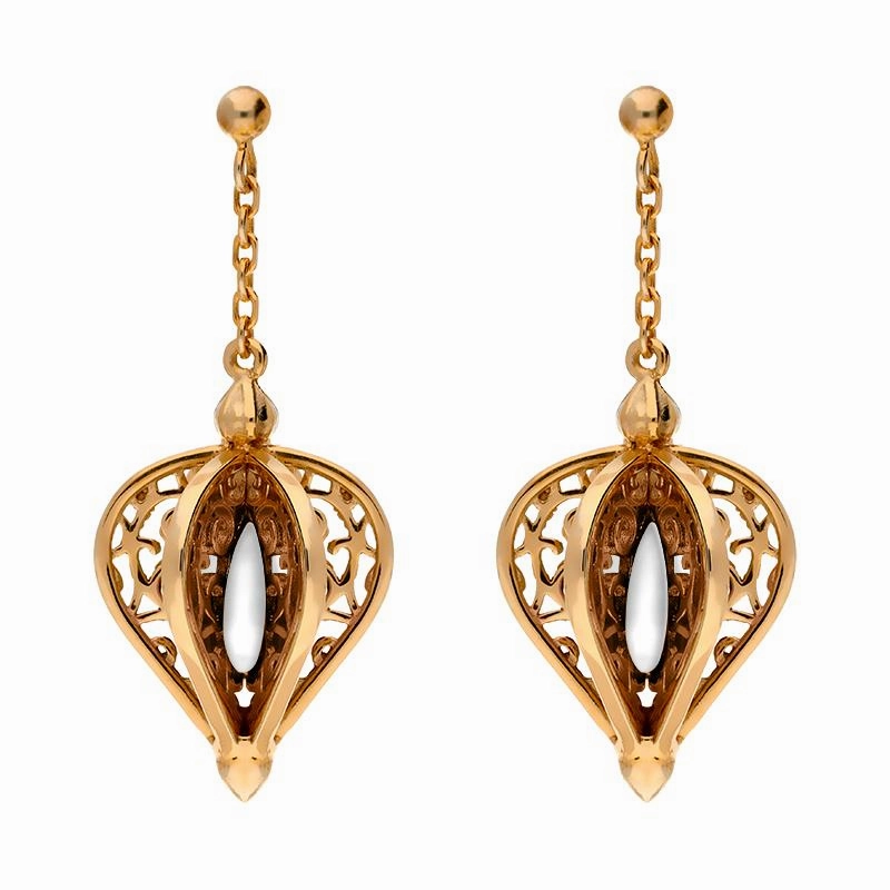 9ct Rose Gold Bauxite Flore Filigree Drop Earrings