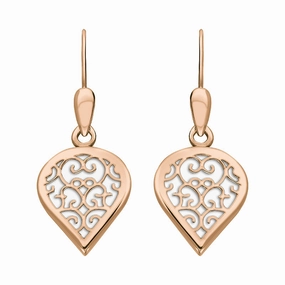 9ct Rose Gold Bauxite Flore Filigree Heart Drop Earrings