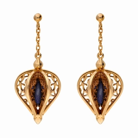 9ct Rose Gold Blue Goldstone Flore Filigree Drop Earrings