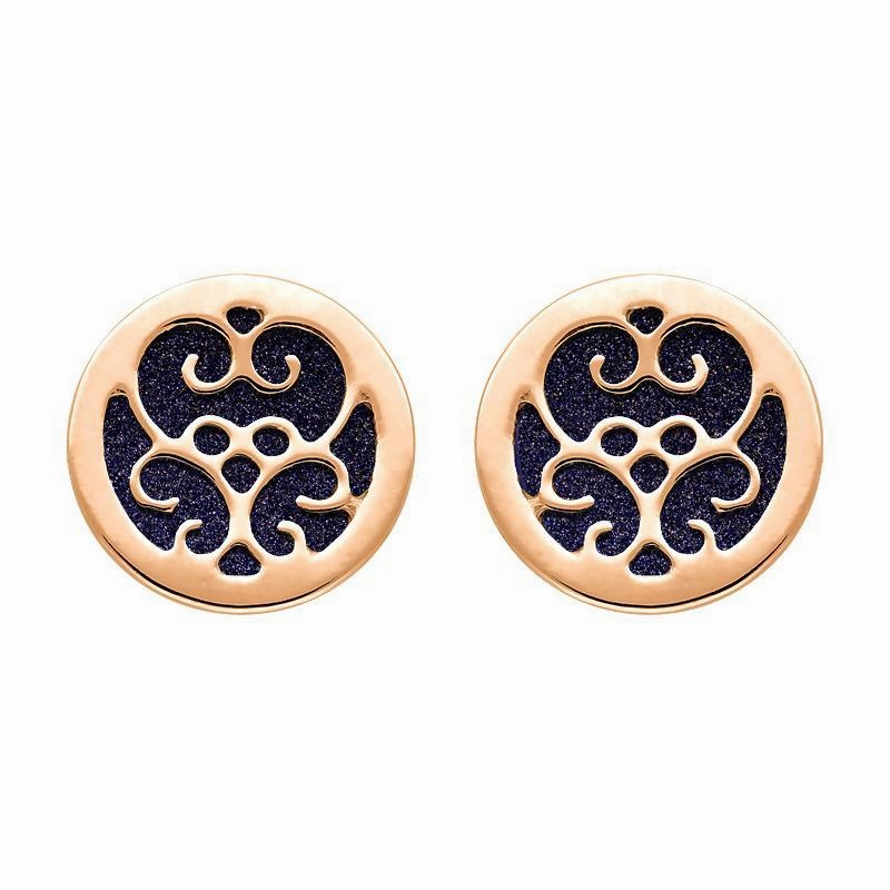 9ct Rose Gold Blue Goldstone Flore Filigree Stud Earrings