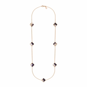 9ct Rose Gold Blue John Bloom Four Leaf Clover Ball Edge Long Necklace
