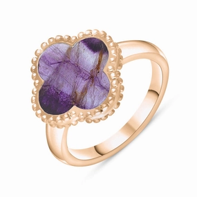 9ct Rose Gold Blue John Bloom Four Leaf Clover Ball Edge Ring