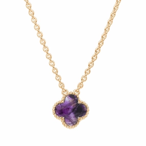9ct Rose Gold Blue John Bloom Small Four Leaf Clover Ball Edge Chain Necklet