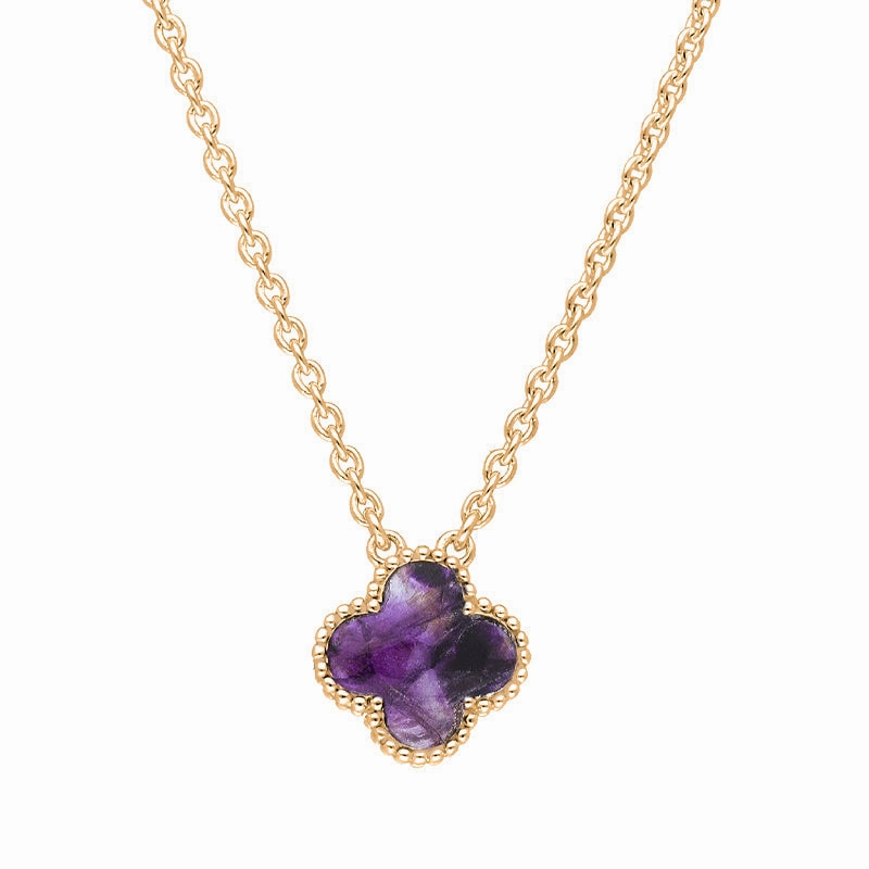 9ct Rose Gold Blue John Bloom Small Four Leaf Clover Ball Edge Chain Necklet
