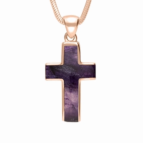 9ct Rose Gold Blue John Channel Set Cross Necklace