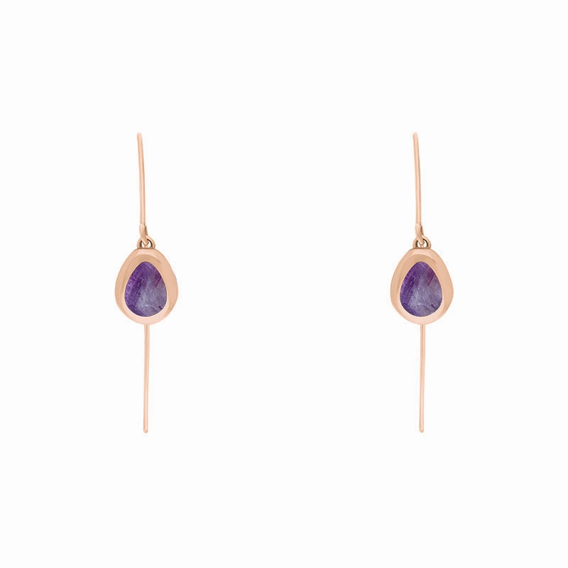 9ct Rose Gold Blue John Cross Disc Drop Earrings