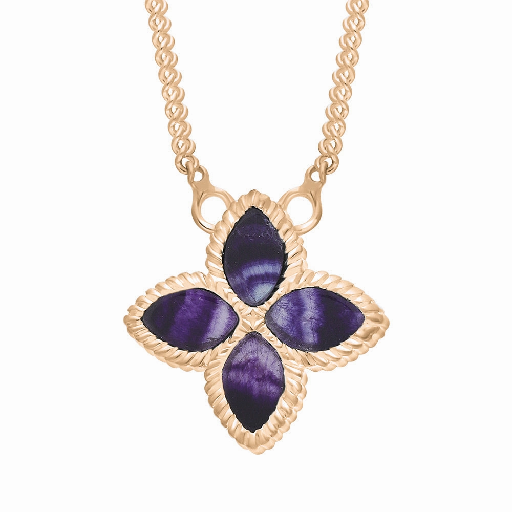 9ct Rose Gold Blue John eden Small Marquise Flower Necklace