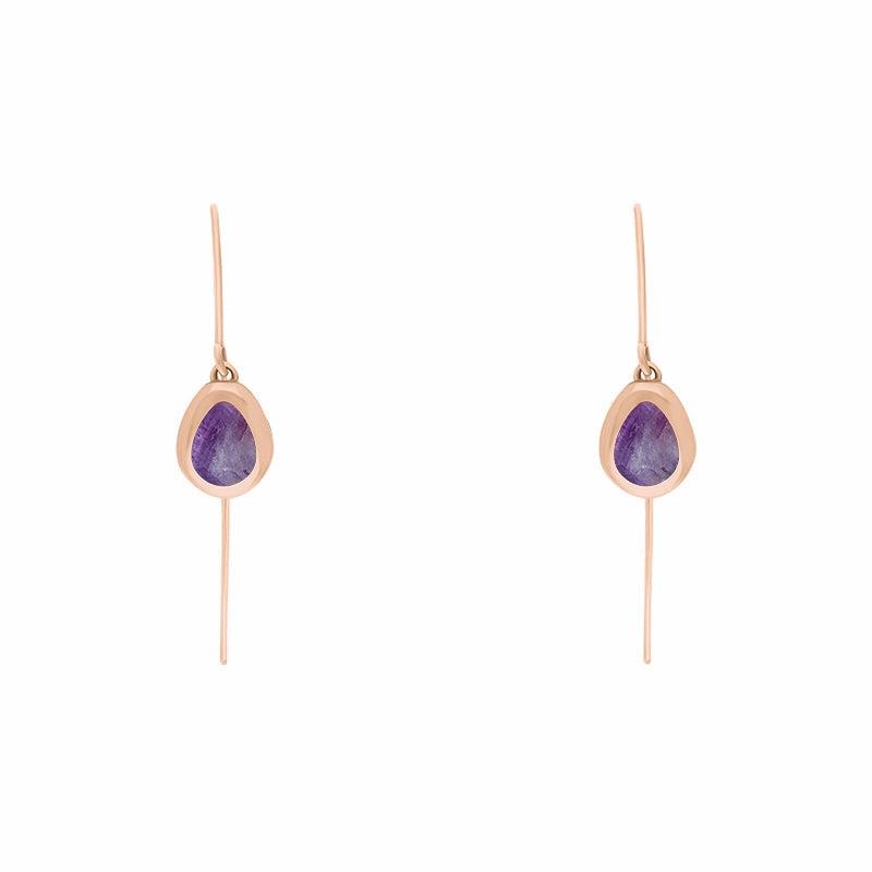9ct Rose Gold Blue John Fleur De Lis Disc Drop Earrings