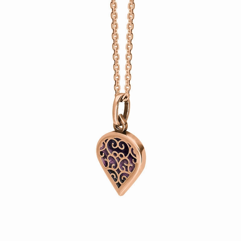 9ct Rose Gold Blue John Flore Filigree Small Heart Necklace