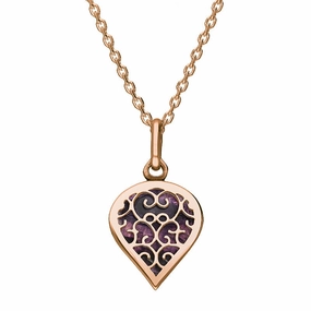 9ct Rose Gold Blue John Flore Filigree Small Heart Necklace