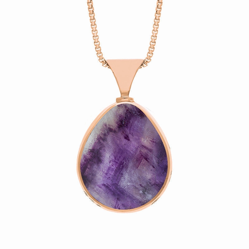 9ct Rose Gold Blue John Mother of Pearl Queens Jubilee Hallmark Double Sided Pear-shaped Necklace D