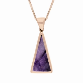 9ct Rose Gold Blue John Mother Of Pearl Small Double Sided Triangular Fob Necklace