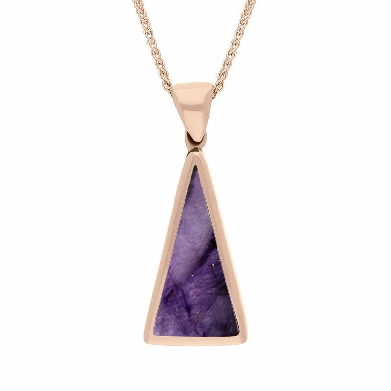 9ct Rose Gold Blue John Mother Of Pearl Small Double Sided Triangular Fob Necklace