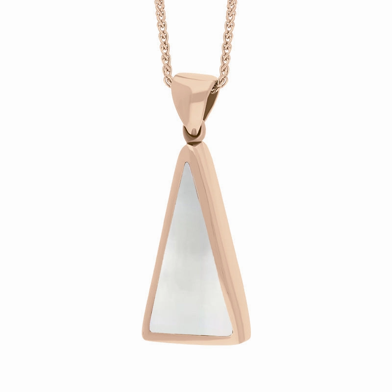 9ct Rose Gold Blue John Mother Of Pearl Small Double Sided Triangular Fob Necklace