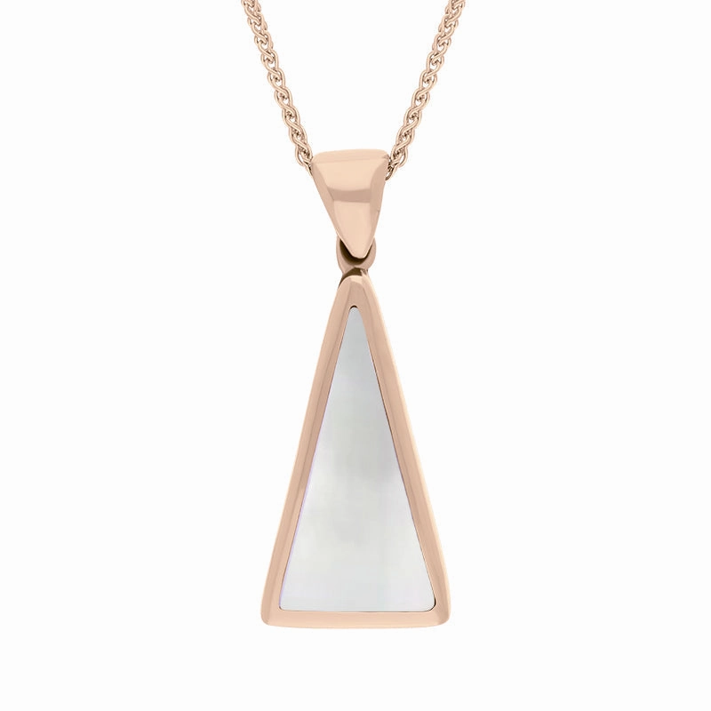 9ct Rose Gold Blue John Mother Of Pearl Small Double Sided Triangular Fob Necklace