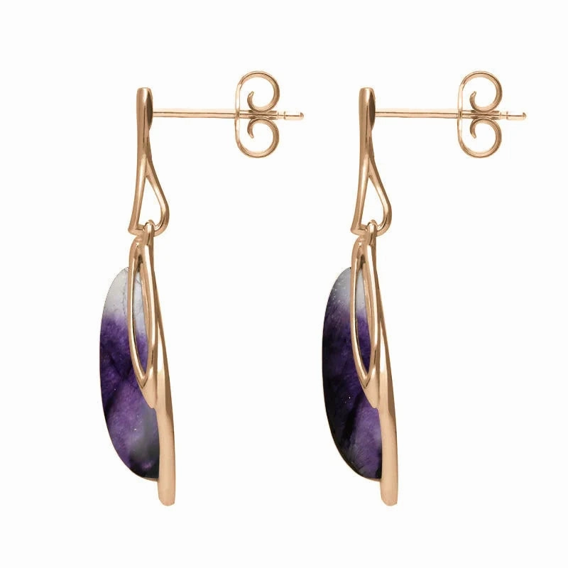 9ct Rose Gold Blue John Open Marquise Drop Earrings