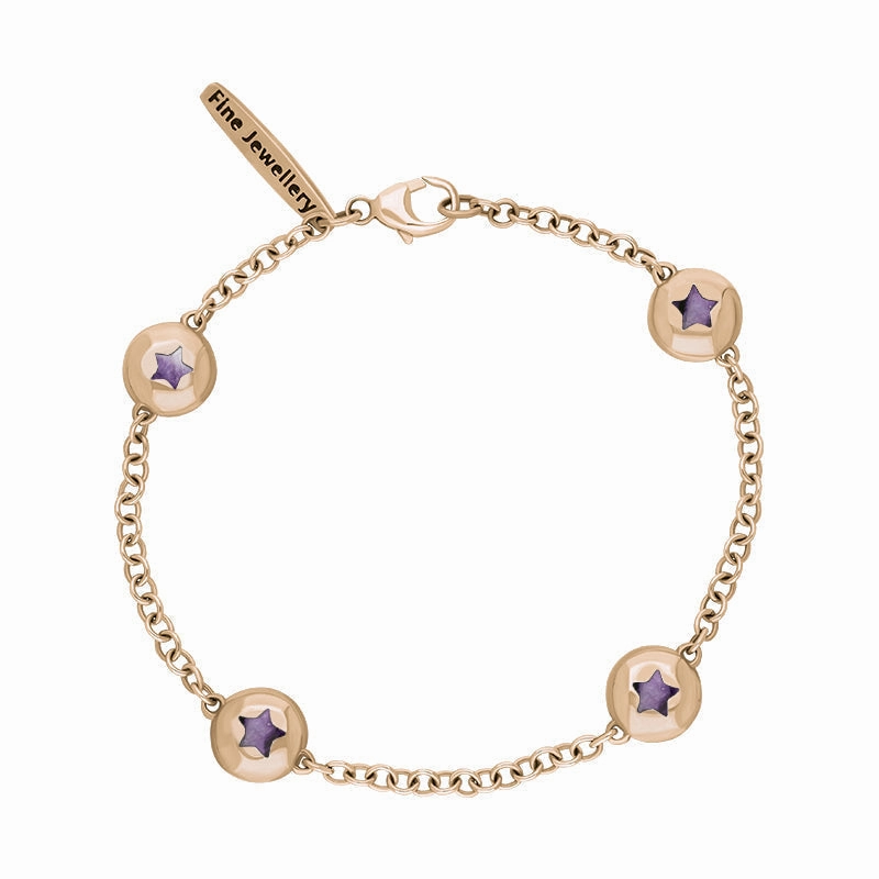 9ct Rose Gold Blue John Oval Star Detail Four Stone Bracelet
