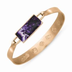 9ct Rose Gold Blue John Queen's Jubilee Hallmark Wide Oblong Bangle D