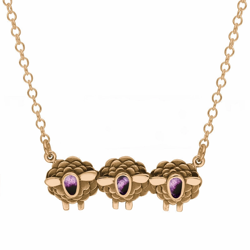 9ct Rose Gold Blue John Three Sheep Necklace
