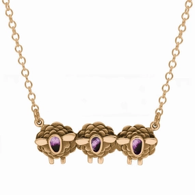 9ct Rose Gold Blue John Three Sheep Necklace