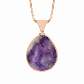 9ct Rose Gold Blue John Whitby Jet Queens Jubilee Hallmark Double Sided Pear-shaped Necklace D