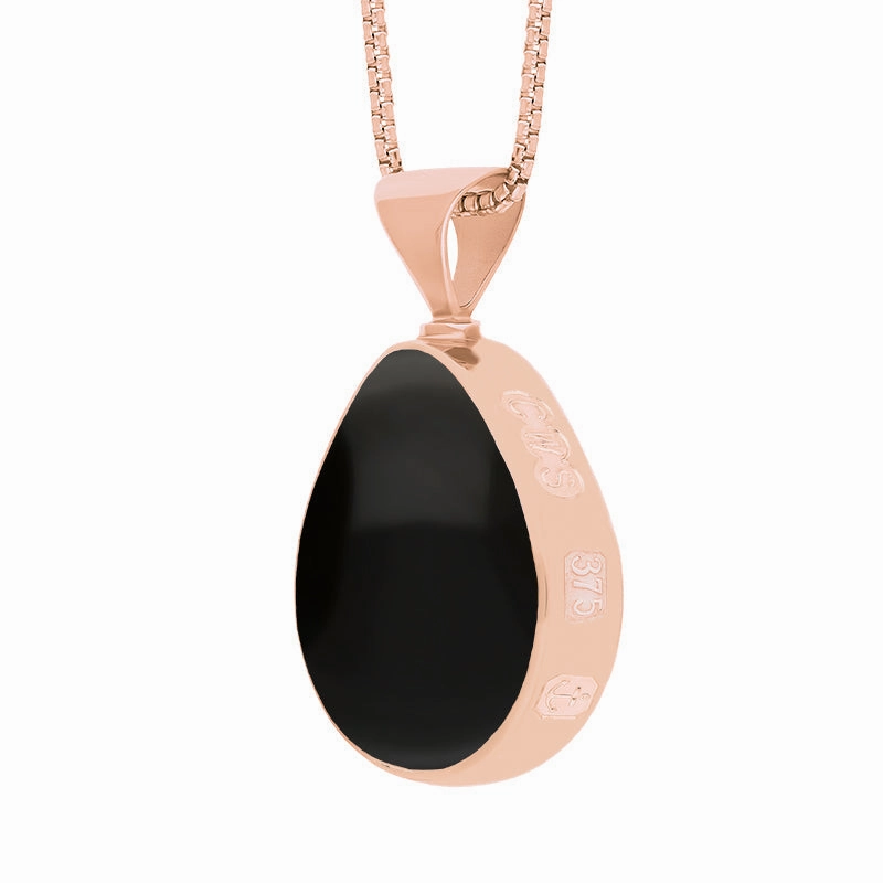 9ct Rose Gold Blue John Whitby Jet Queens Jubilee Hallmark Double Sided Pear-shaped Necklace D