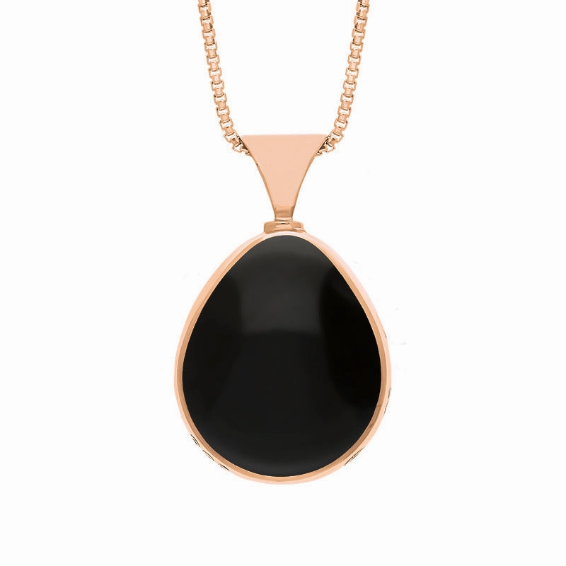 9ct Rose Gold Blue John Whitby Jet Queens Jubilee Hallmark Double Sided Pear-shaped Necklace D