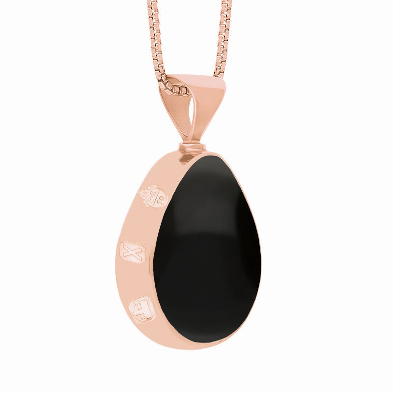 9ct Rose Gold Blue John Whitby Jet Queens Jubilee Hallmark Double Sided Pear-shaped Necklace D