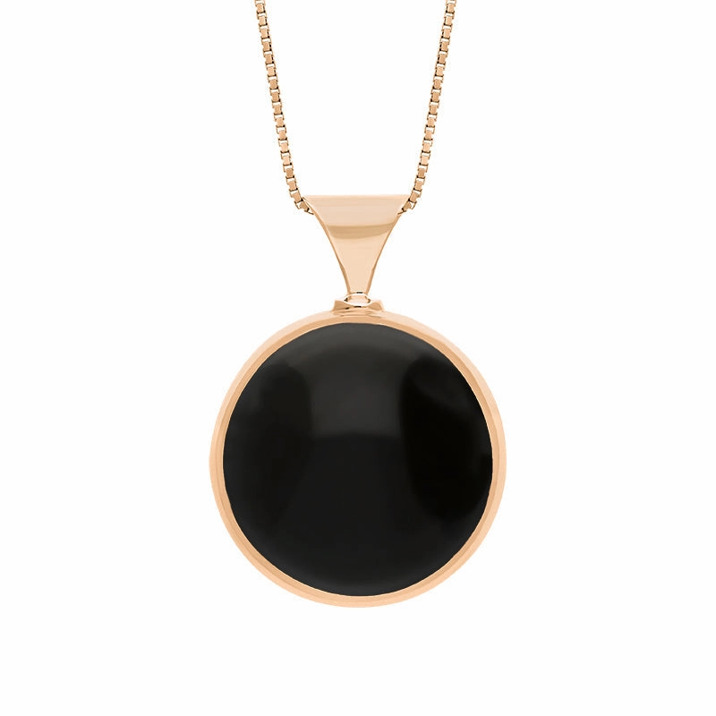 9ct Rose Gold Blue John Whitby Jet Queens Jubilee Hallmark Double Sided Round Necklace D