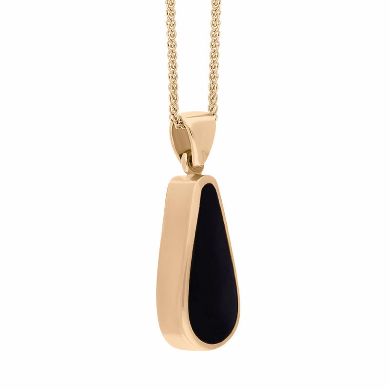 9ct Rose Gold Blue John Whitby Jet Small Double Sided Pear Cut Fob Necklace