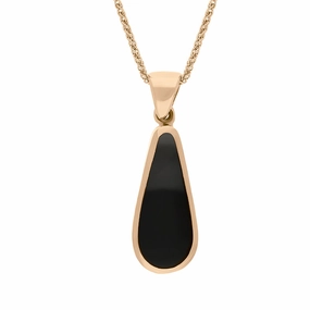 9ct Rose Gold Blue John Whitby Jet Small Double Sided Pear Cut Fob Necklace