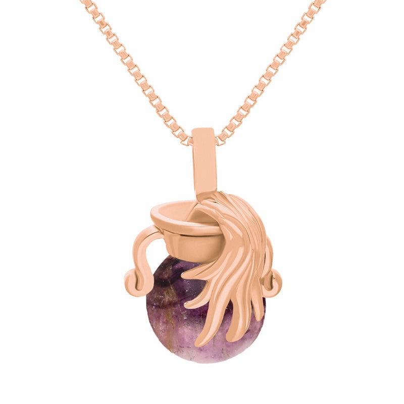 9ct Rose Gold Blue John Zodiac Aquarius 8mm Bead Pendant