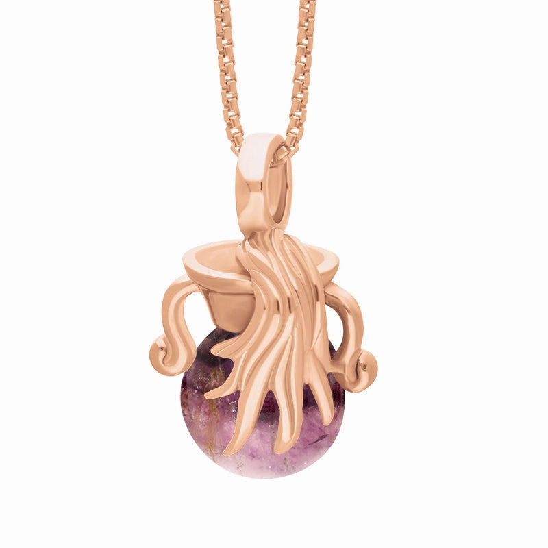9ct Rose Gold Blue John Zodiac Aquarius 8mm Bead Pendant