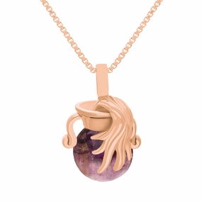 9ct Rose Gold Blue John Zodiac Aquarius 8mm Bead Pendant