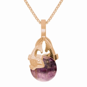 9ct Rose Gold Blue John Zodiac Pisces 8mm Bead Pendant