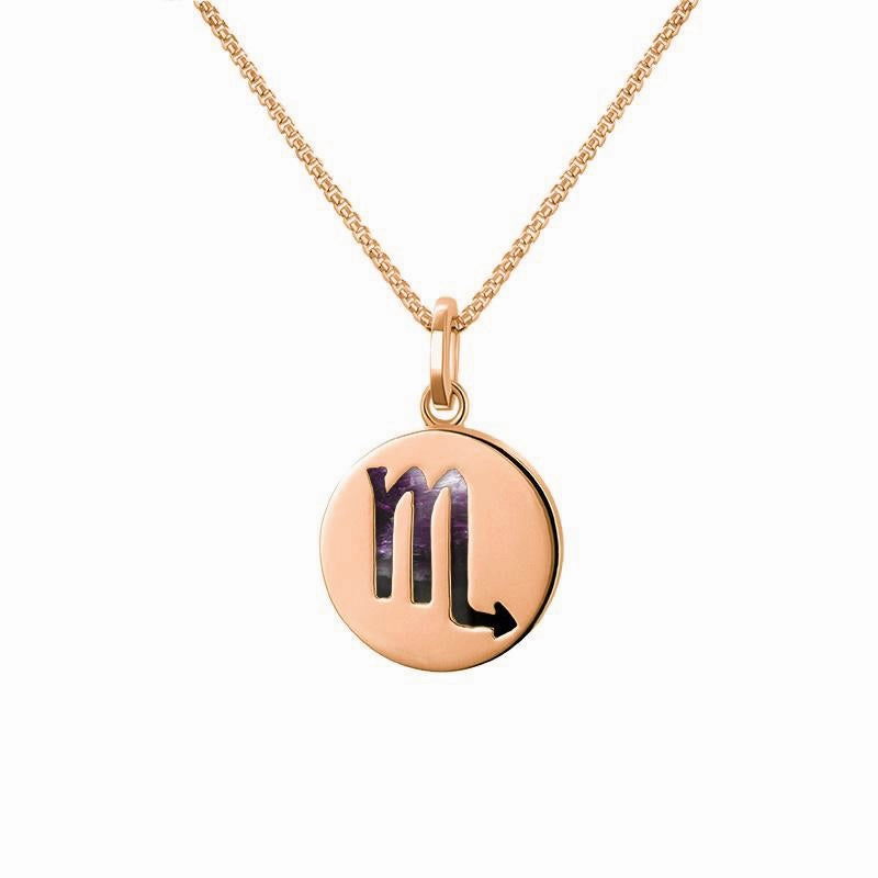 9ct Rose Gold Blue John  Zodiac Scorpio Round Necklace