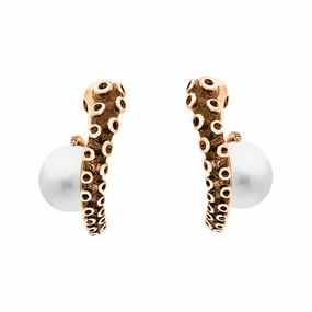 9ct Rose Gold Freshwater Pearl Tentacle Hoop Earrings