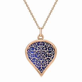 9ct Rose Gold Lapis Lazuli Flore Filigree Large Heart Necklace