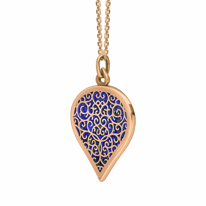 9ct Rose Gold Lapis Lazuli Flore Filigree Large Heart Necklace