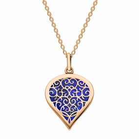 9ct Rose Gold Lapis Lazuli Flore Filigree Medium Heart Necklace