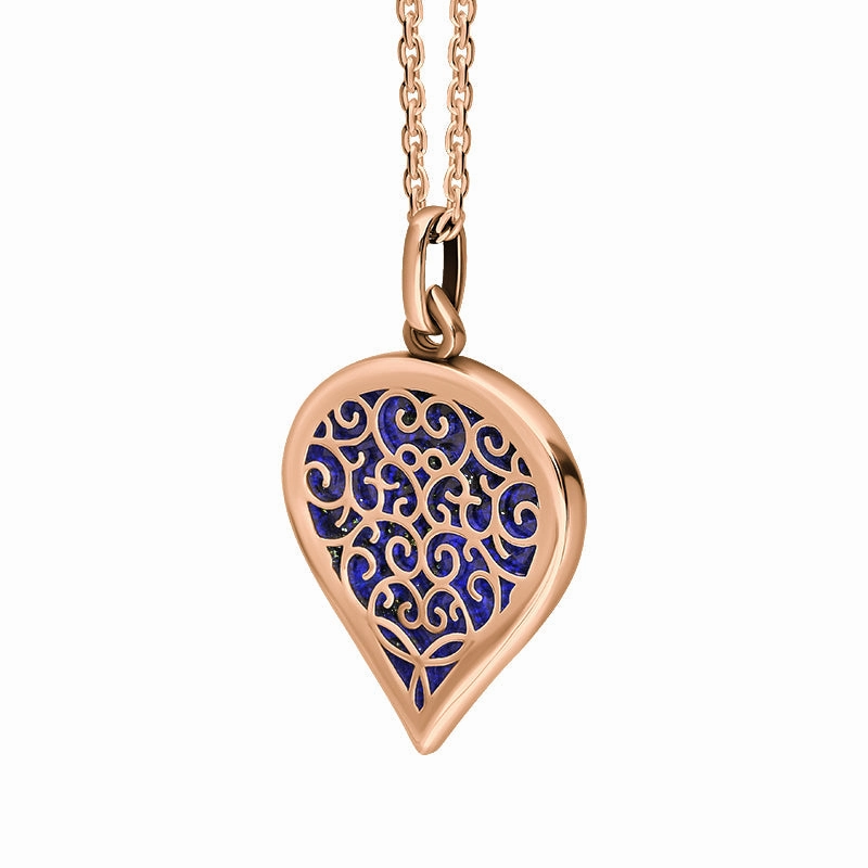 9ct Rose Gold Lapis Lazuli Flore Filigree Medium Heart Necklace