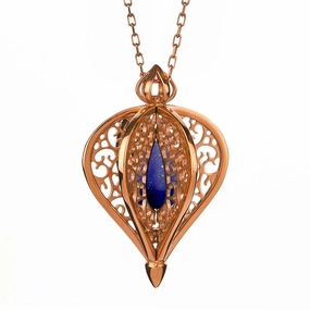 9ct Rose Gold Lapis Lazuli Flore Filigree Small Necklace