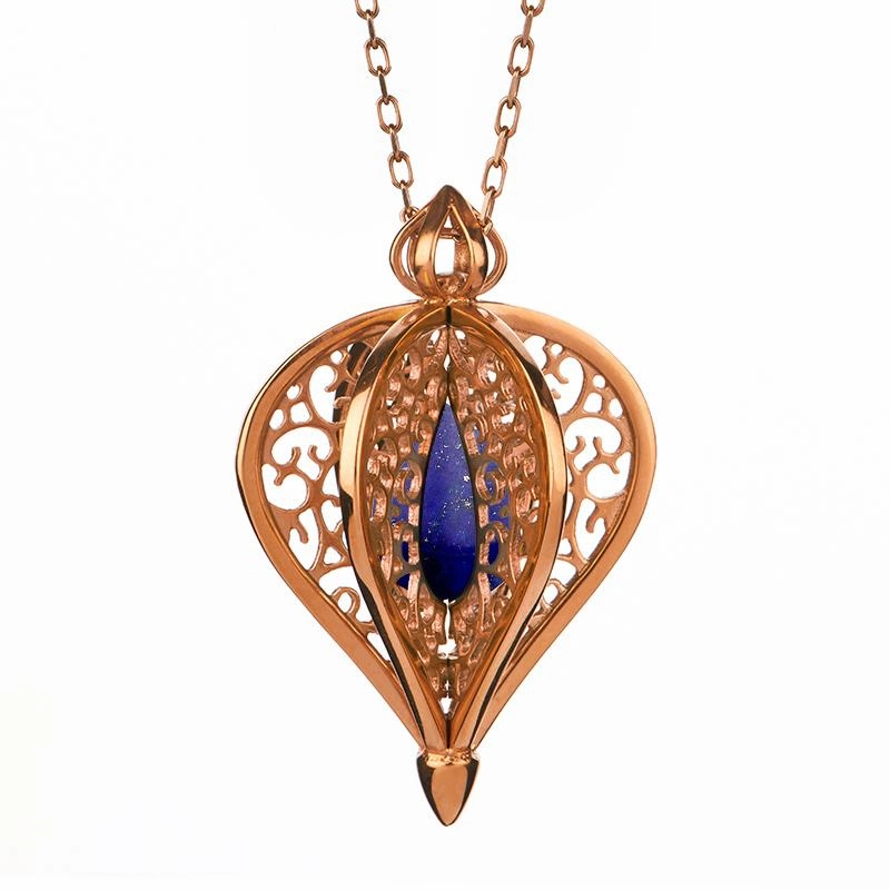 9ct Rose Gold Lapis Lazuli Flore Filigree Small Necklace