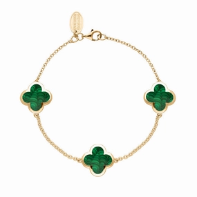9ct Rose Gold Malachite Bloom Four Leaf Clover Chain Bracelet