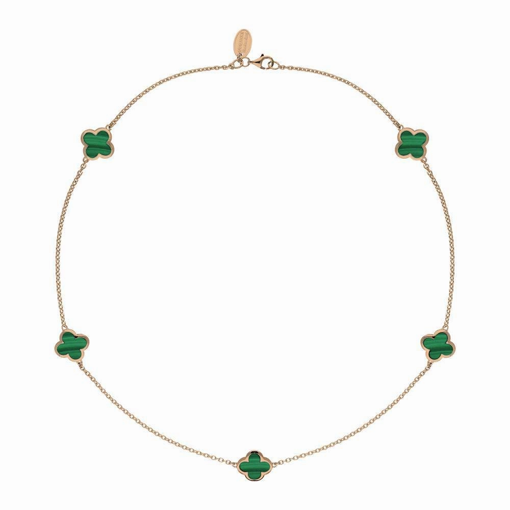 9ct Rose Gold Malachite Bloom Four Leaf Clover Necklace