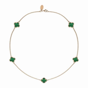 9ct Rose Gold Malachite Bloom Four Leaf Clover Necklace