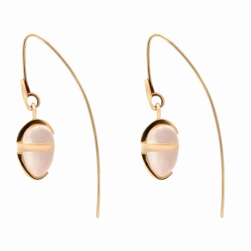 9ct Rose Gold Rose Quartz Small Cross Heart Drop Earrings