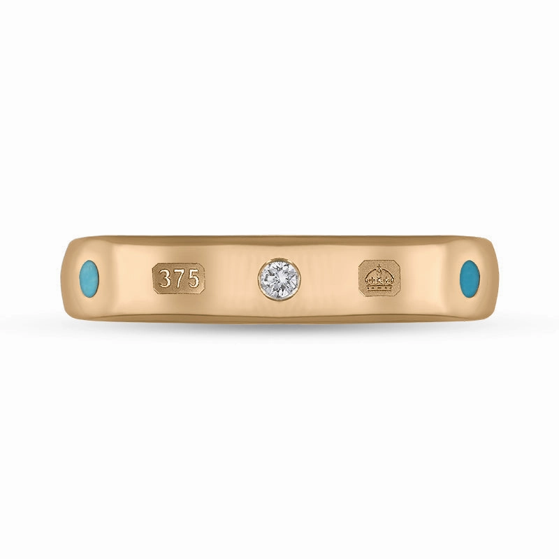 9ct Rose Gold Turquoise 0.08ct Diamond Queen's Jubilee Hallmark 4mm Ring D